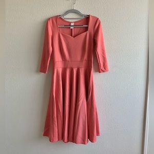 Coral Sleeved Mid Length Dress